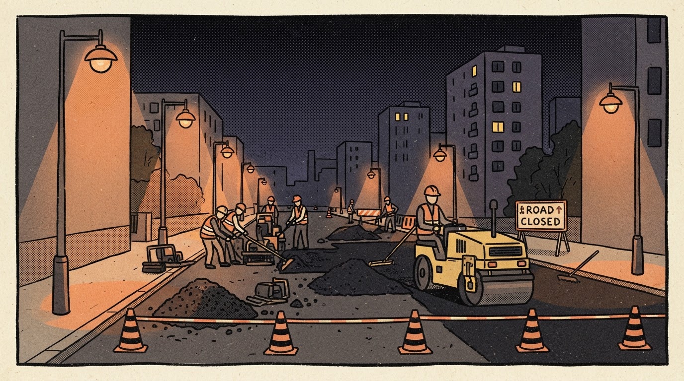 Nocna wymiana nawierzchni na al. Jana Pawła II