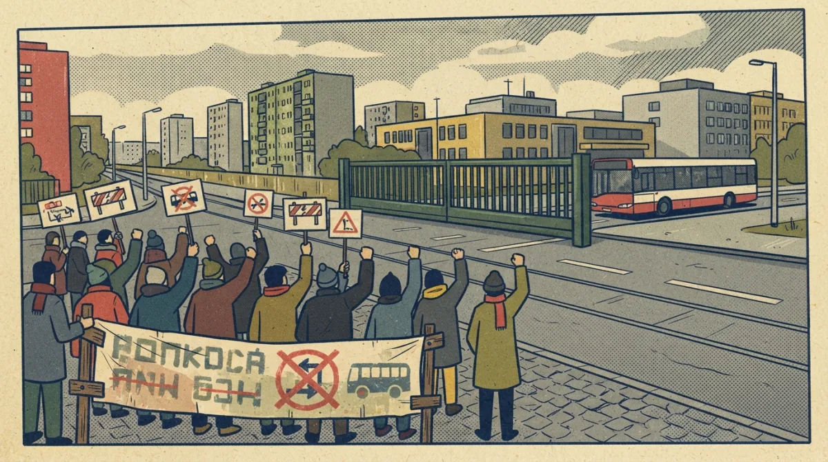 Protest przeciw nowej siatce KMK przy Czerwonych Makach