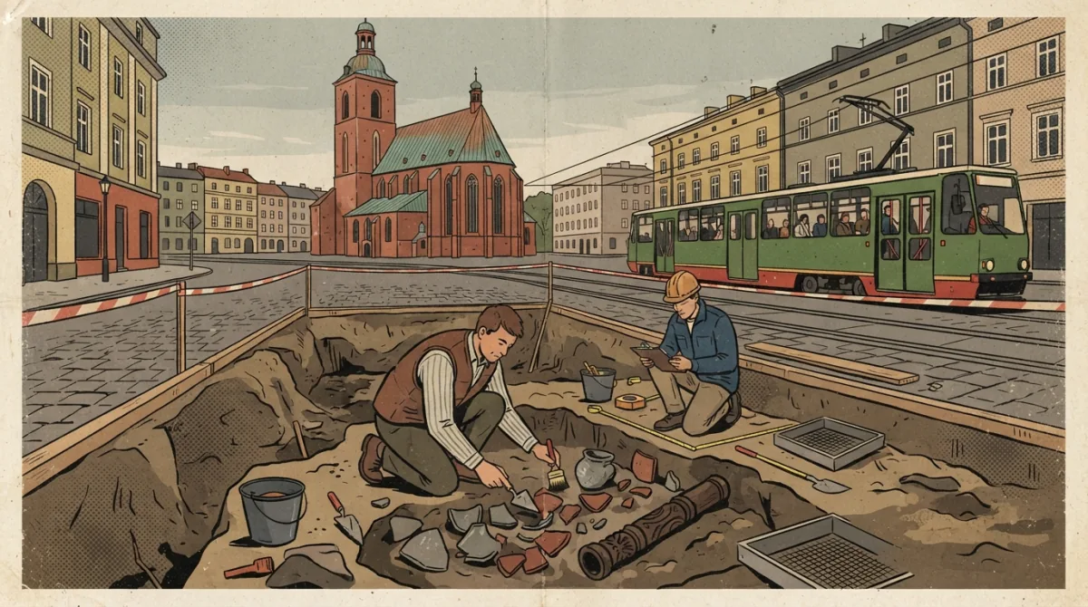 Przebudowa węzła Bagatela — archeolodzy badają średniowieczne znaleziska