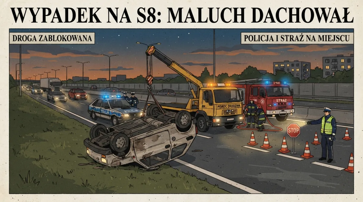 Dachowanie na S7: utrudnienia w kierunku Krakowa